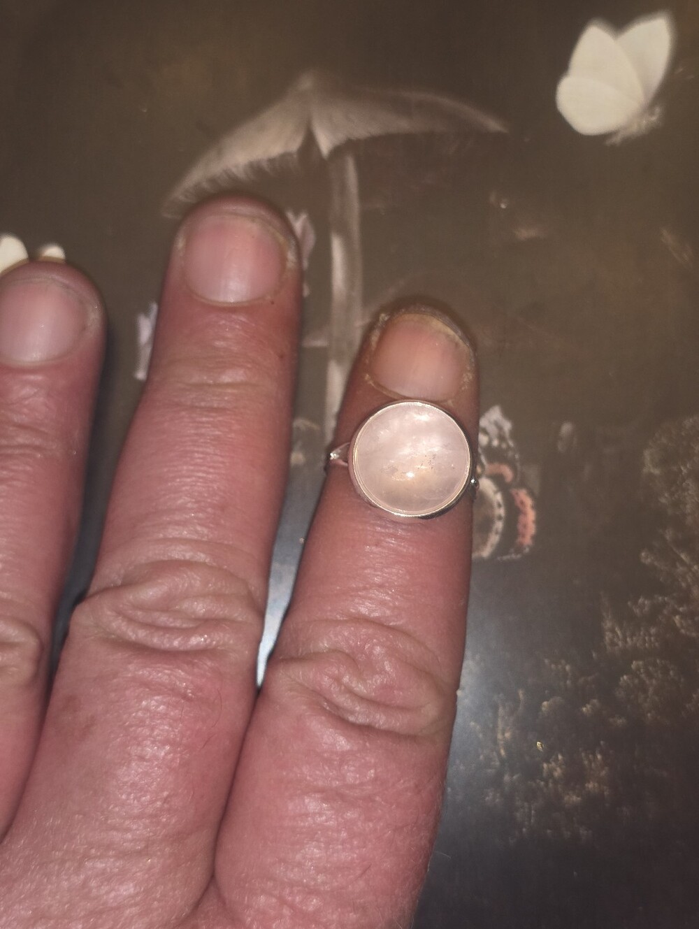Pretty Pink Rose Quartz Gemstone In Gold Tone Frame, Adjustable Ring